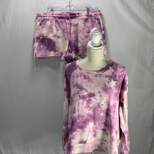 Wildfox Tie Dye Stars Purple Long Sleeve Top and Shorts Set Size XXL